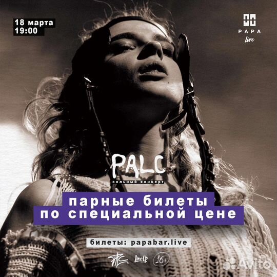 2 билета на концерт palc