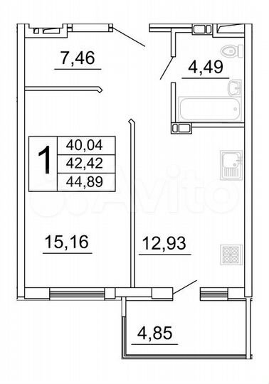 1-к. квартира, 45,3 м², 19/27 эт.