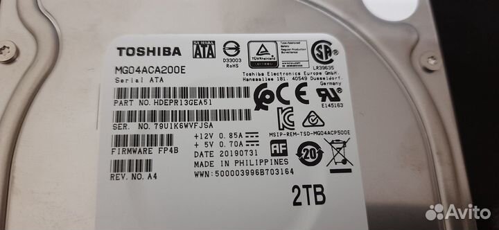 Toshiba MG04ACA200E 2Tb, SATA III, 128 mb cache