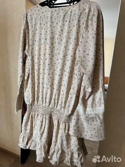 Бежевая туника блузка в этно-стиле, 44-46 р