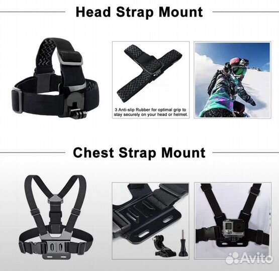 Набор аксессуаров для Gopro 4,5,6,7,8 + аквабокс