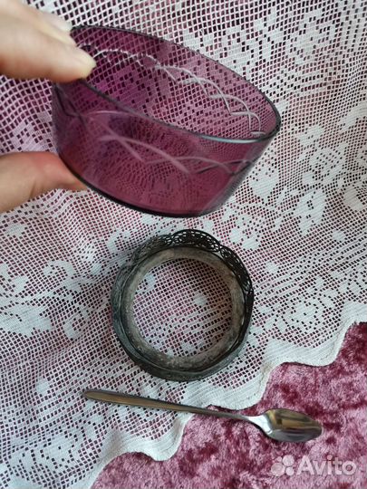 Сахарница и вазочка цветное стекло скань СССР