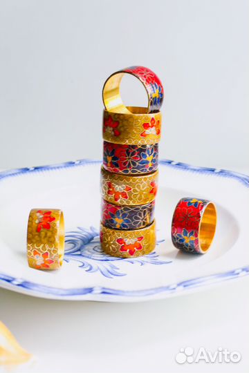 Винтажные кольца для салфеток эмали Клуазоне