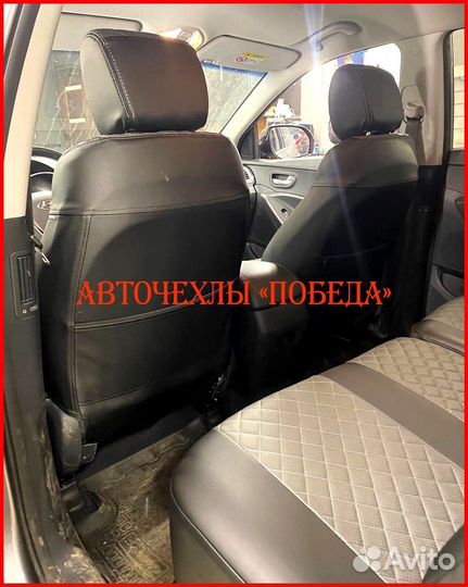 Чехлы Hyundai Santa-Fe 3 из экокожи чёрно-серые