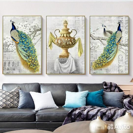 Модульная картина маслом павлины