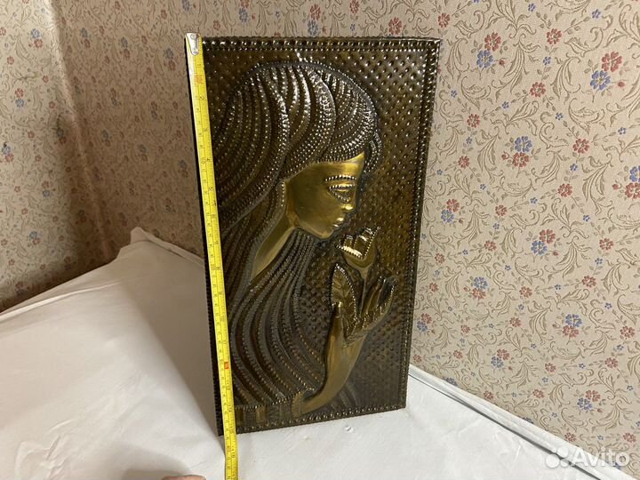 Картина медная чеканка СССР девушка