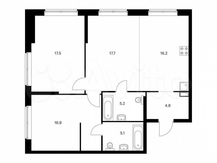 3-к. квартира, 83,4 м², 11/24 эт.