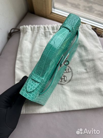 Клатч Hermes Mini Kelly pochette blue paon croco