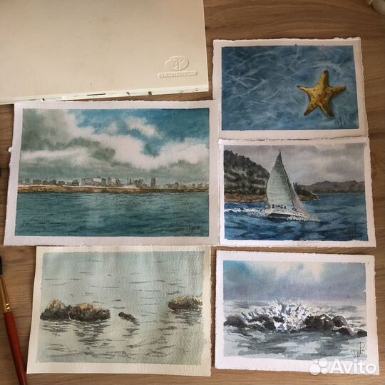 Акварельные работы этюды море
