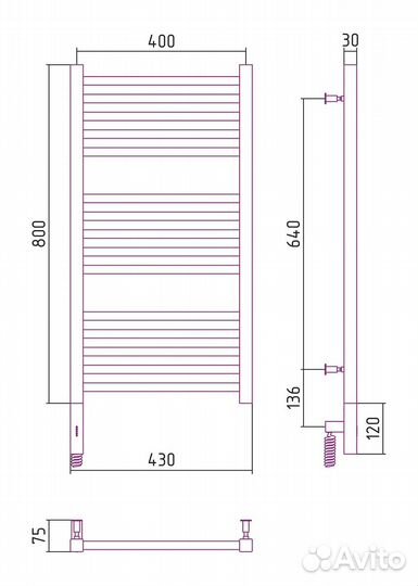 Электрический полотенцесушитель Сунержа Модус 3.0 800x400 мэм Лев. арт. 00-5700-8040