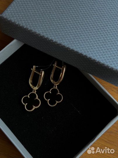 Серьги золотые Van Cleef оникс
