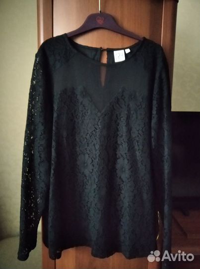 Женская блуза, черное кружево, Дания, 46-48 новая