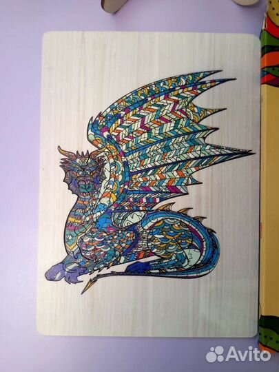 Фигурный деревянный арт пазл Дракон