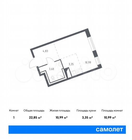 Квартира-студия, 22,9 м², 8/9 эт.