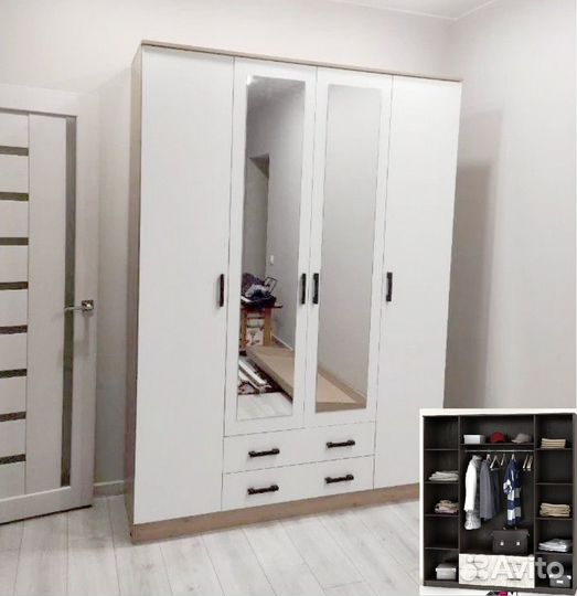 Шкаф распашной белый, дуб сонома/белый 160 см