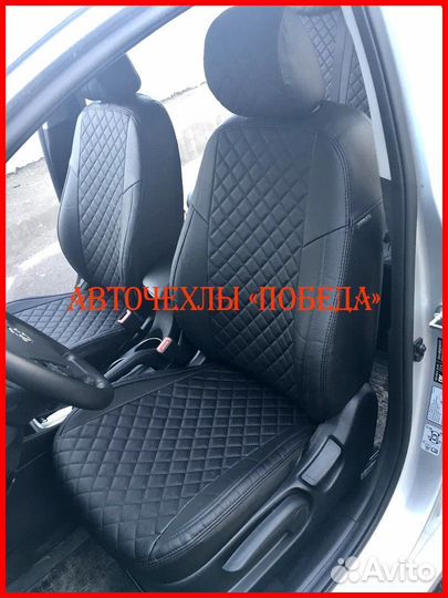 Чехлы Hyundai Solaris 2 из экокожи чёрные Ромб