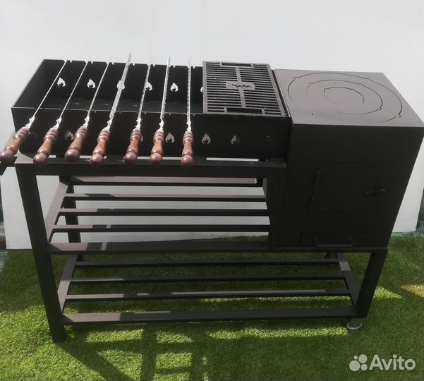 Мангал на колесах С печью 5мм +кольца под казан