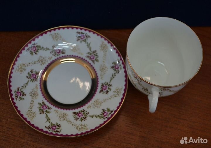 Фарфоровая кофейная пара - цветочный орнамент. лфз
