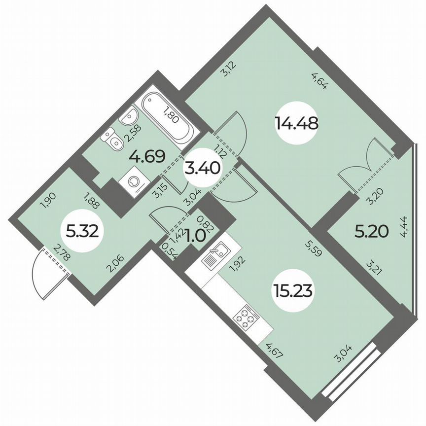 1-к. квартира, 46 м², 6/24 эт.