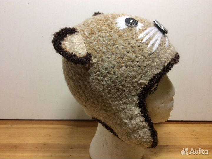Шапка Котик на осень и зиму,ручная вязка,53-56,311