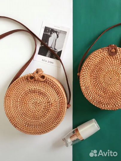Соломенная сумка пляжная плетеная, рафия