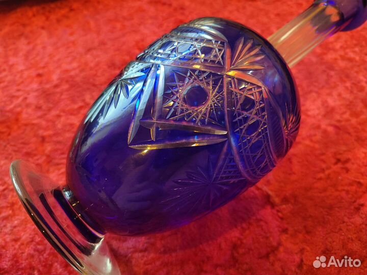 Винтажный Графин-штоф цветной синий хрусталь СССР
