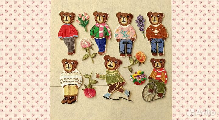 Мишки-вышитые нашивки,аппликации, наклейки,патчи