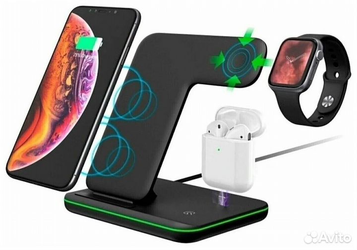 Беспроводная зарядка для Айфон и Андроид 3 в 1