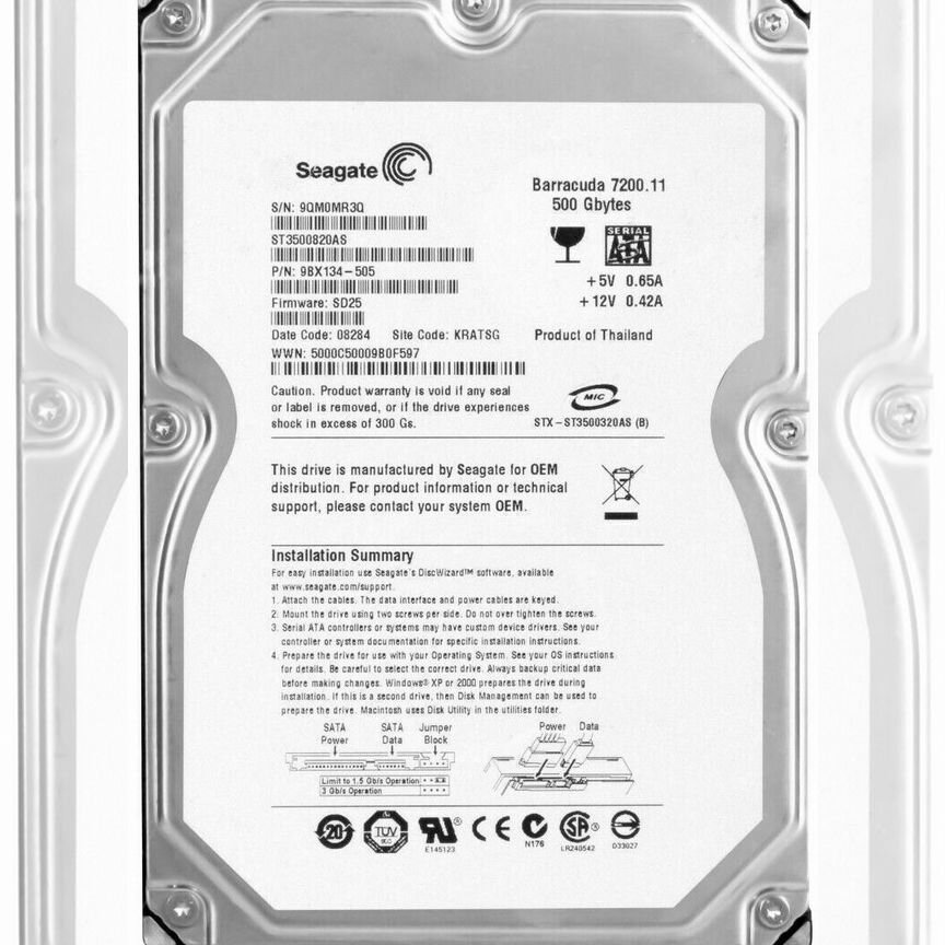 [ST3500820AS] Жесткий Диск Seagate 500gb Sata2 3,5" St3500820as