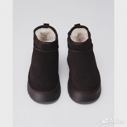 Угги шоколадного цвета, натуральная замша, шерсть
