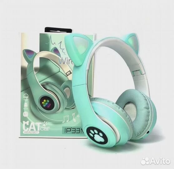 Наушники с ушками кошки Светящиеся беспроводные