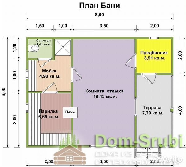 Карабаново-Хорошая надёжная Баня из бруса Б-43 8х6