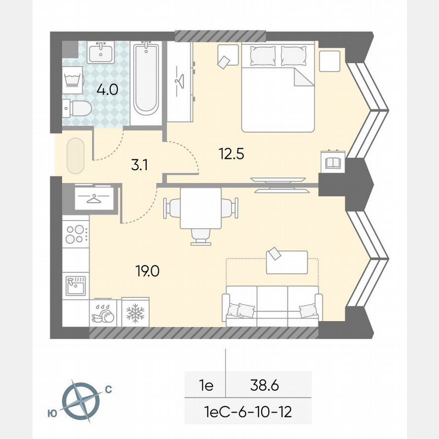 1-к. квартира, 38,6 м², 11/43 эт.