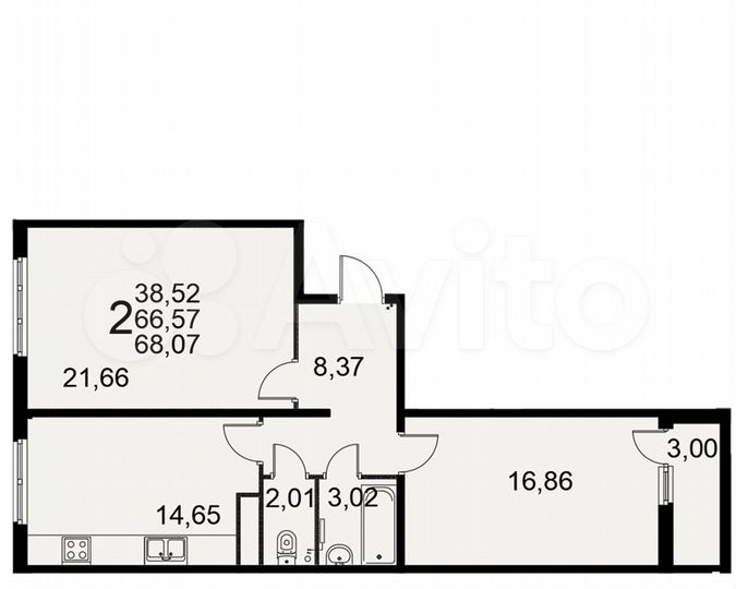 2-к. квартира, 68,1 м², 13/17 эт.