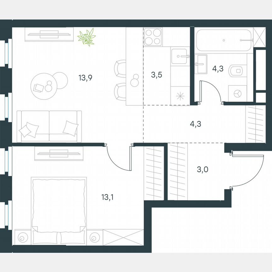 2-к. квартира, 42,1 м², 22/29 эт.