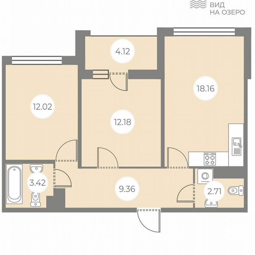 2-к. квартира, 59,9 м², 5/7 эт.