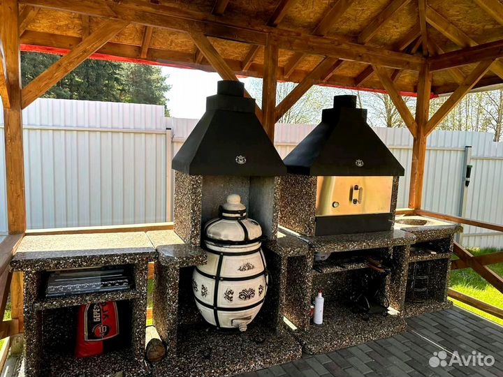 Печь барбекю из натурального камня