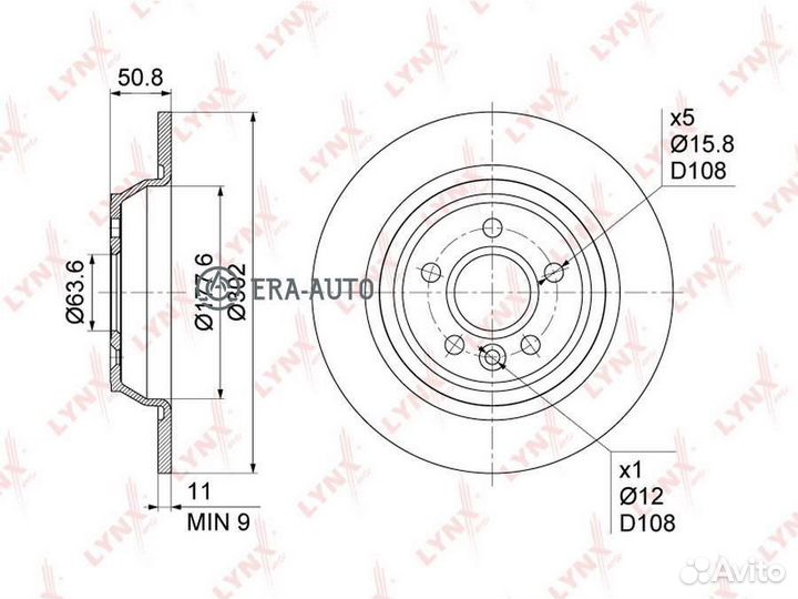 Lynxauto BN-1022 Диск тормозной задний (302x11) по