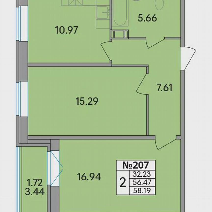 2-к. квартира, 58,2 м², 5/8 эт.