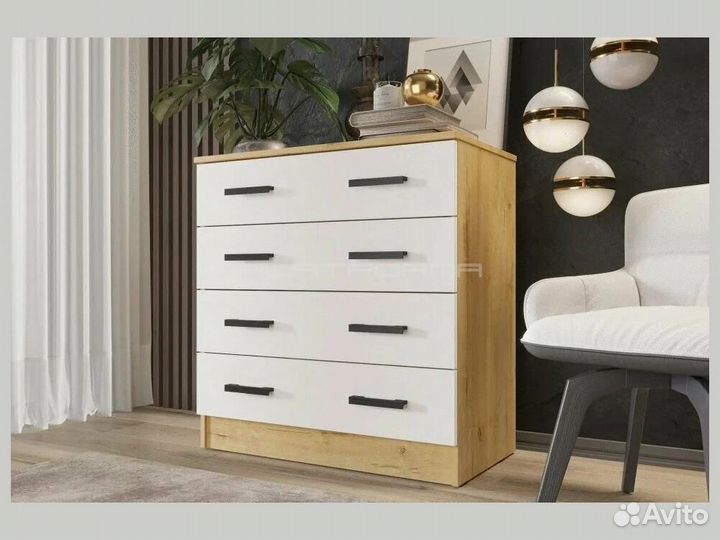 Комод PL-236, дуб вотан / белый, 4 ящика