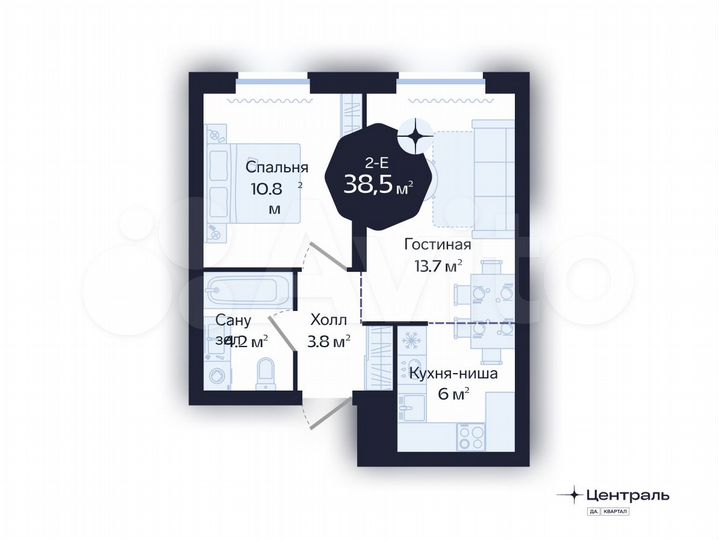 1-к. квартира, 38,5 м², 1/16 эт.