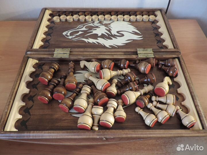 Шахматы шашки нарды 3 в 1 ручная работа