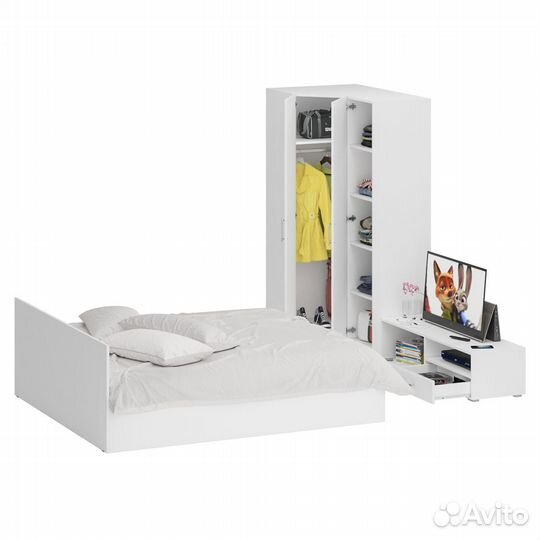 Мебель для спальни белая Стандарт № 4 Стандарт с кроватью 1800, цвет белый, спальное место 1800х2000