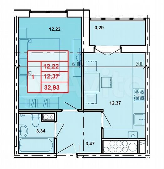 1-к. квартира, 33,2 м², 3/8 эт.
