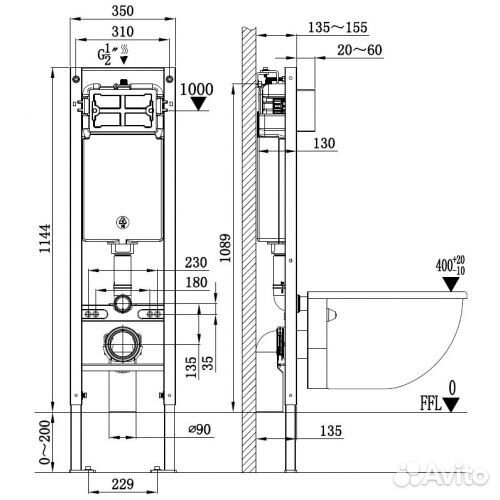 Унитаз подвесной WeltWasser amberg 350+merzbach 043 XL GL-WT+amberg RD-BL белый/кнопка черная матова