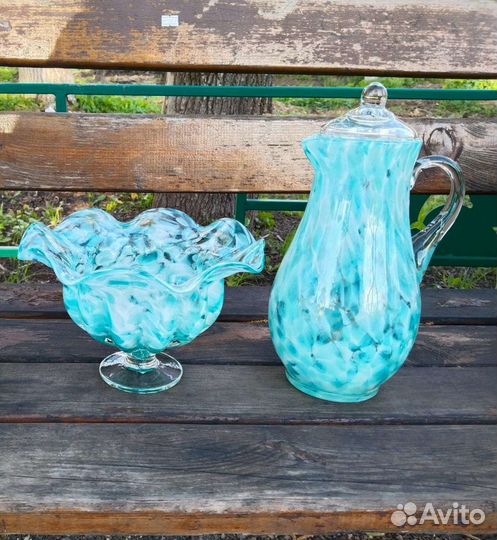 Ваза для фруктов, конфет и кувшин цветное стекло