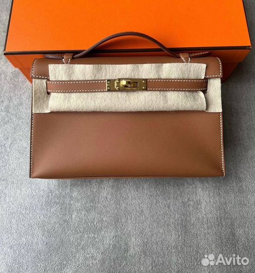 Сумка женская Hermes Kelly Pochette коричневая мал