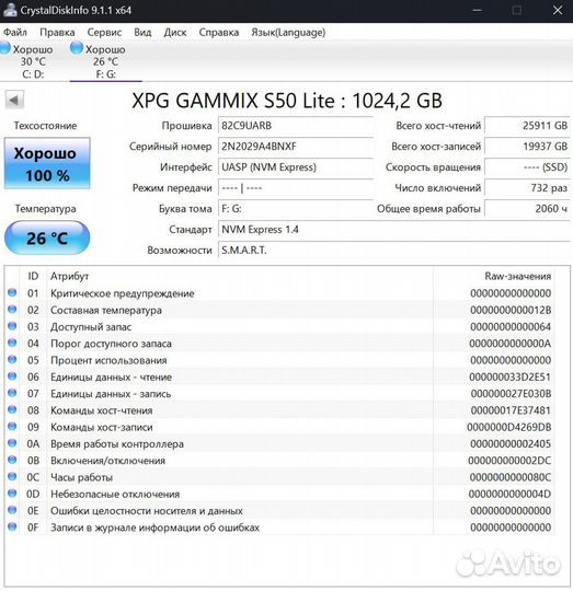 SSD M.2 adata XPG gammix S50 (1000гб)