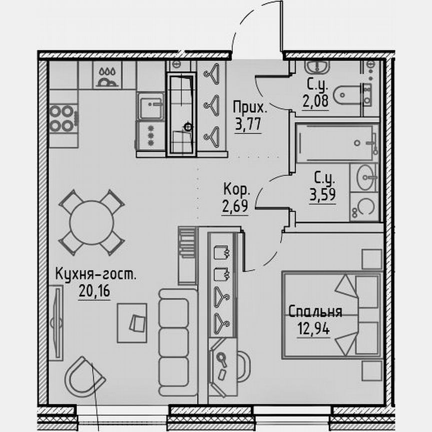 1-к. квартира, 45,2 м², 3/6 эт.