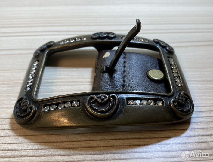 Пряжка для ремня латунь винтаж большая стразы